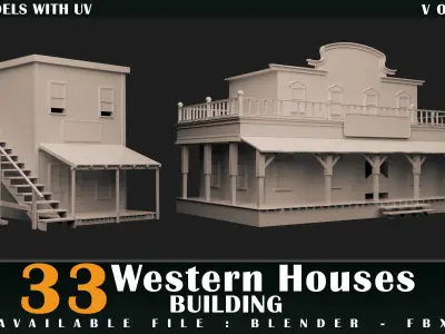 33 western houses building- kitbash- vol 01 3D model