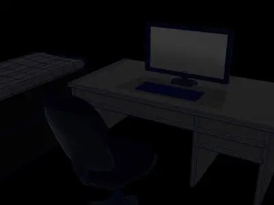 monitor computer desk and chair Free 3D model