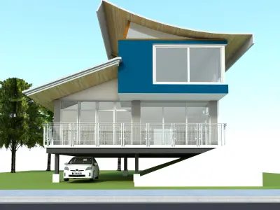 Modern House Design with Curve Roofing 3D model