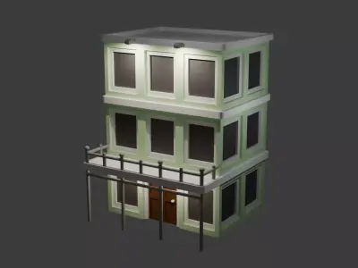 Green low poly building Low-poly 3D model