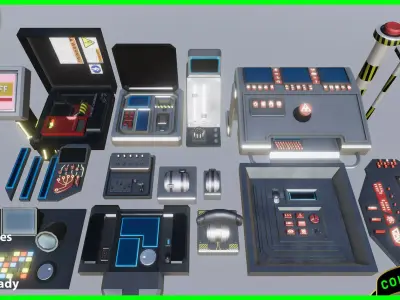 Sci fi Buttons Levers and Gear Ultimate Pack Low-poly 3D model