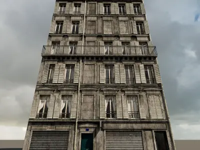 Paris Building double facade with interior Low-poly 3D model