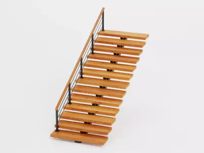 Straight Staircase V1 - Wooden Interior Stairs Low-poly 3D model