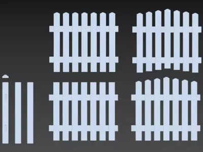 Low Poly Garden fence set for games and illustrations Low-poly 3D model