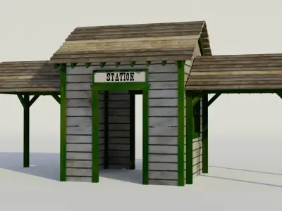 Western Train Station - Low-poly PBR Low-poly 3D model