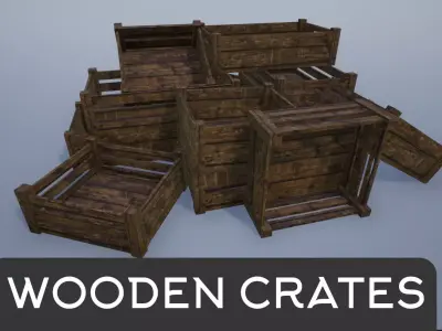 Wooden Empty Crates and Cases Low-poly 3D model