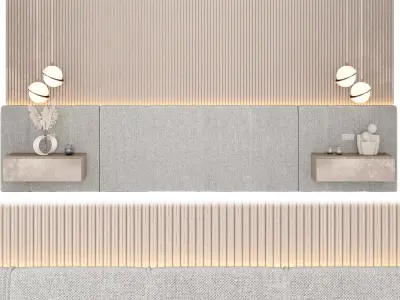 Headboard 1 bathroom wall with light fixtures and mirrors 3D model