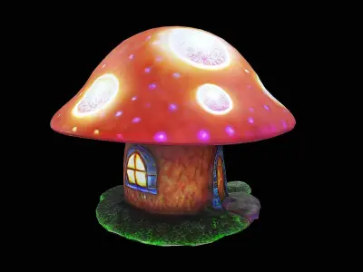 bioluminescent mushroom house Low-poly 3D model