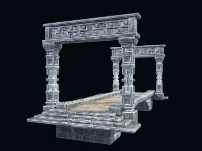 BRIDGE AZTEC MAYAN INCA STONE PLATFORM STAIRS COLLECTION Low-poly 3D model