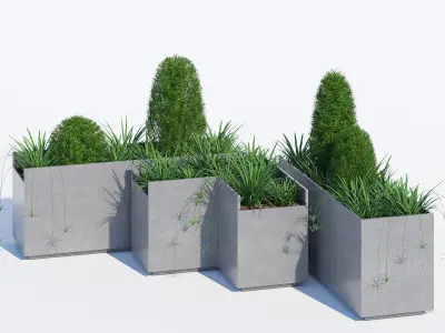 California set of concrete planters 3D model