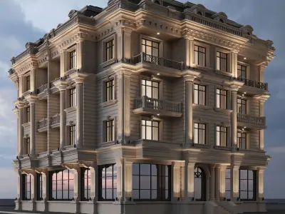 Classic residential building 15 night 3D model