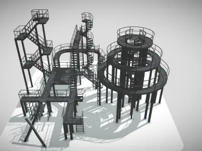 Low Stairs pack Low-poly 3D model