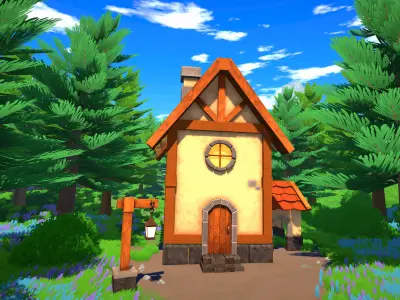 Stylized Medieval Cottage - house - landscape Low-poly 3D model