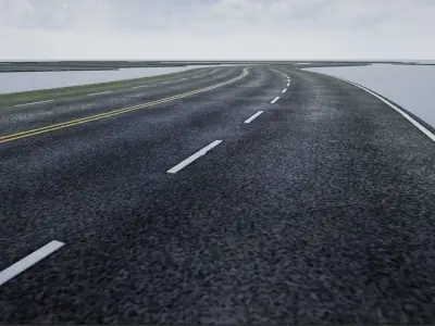 PBR 4K-2K Four-Lane Highway Roads Clean Low-poly 3D model