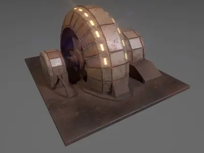 Rusty stylized rotating sci-fi generator Low-poly 3D model