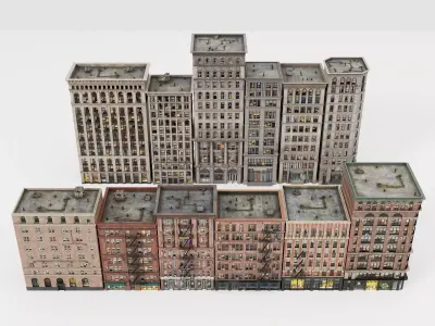City apartment building package Low-poly 3D model