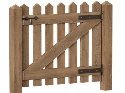 Wooden picket fence with wicket and gate 3D model
