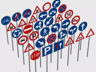 36 Road Traffic Signals Pack Low-poly 3D model