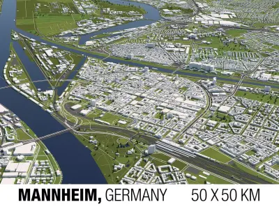 Mannheim Germany 50x50km 3D City Map 3D model