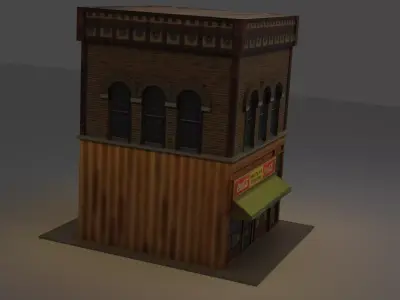 Building low poly brick with clock on top Low-poly 3D model