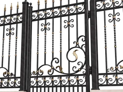 Fence in classic style with wrought iron railing 3D model