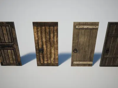 Wooden Medieval Door Low-poly 3D model