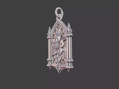 Floral Gothic Cathedral Pendant Silver Jewelry 3D Model 3D print model