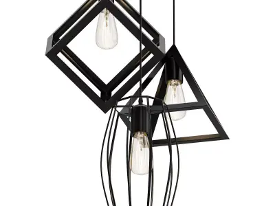 Crysking three pendant lights hanging from metal cage 3D model