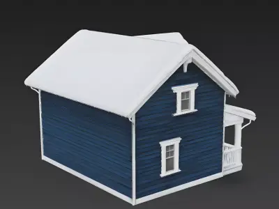 Modern Navy Blue Craftsman House 3D Model Low-poly 3D model