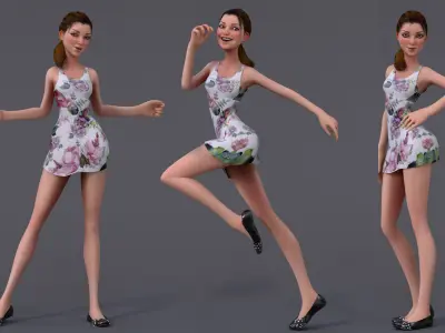 Kristen Cartoon Girl Rig V1 Low-poly 3D model