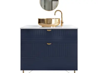 washbasin Collection 3d model bathroom vanity in navy with go... 3D model