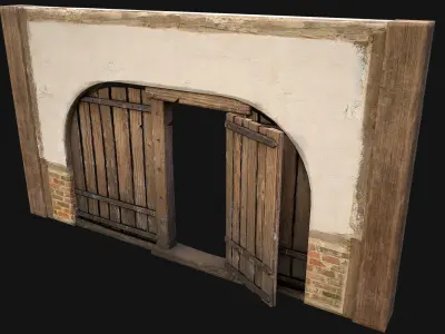 Medieval Door and Wooden Wall  Low-poly 3D model