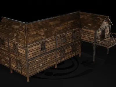 AAA Wooden Enterable Medieval Primal Thatched Cottage Hut 06 R Low-poly 3D model