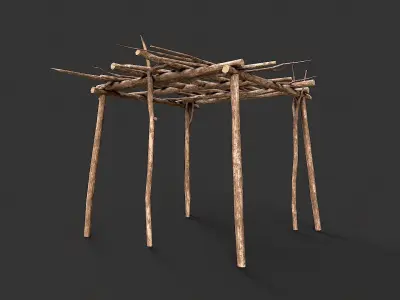 Primitive Wood Stick Jungle Shelter 12 Low-poly 3D model