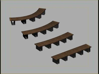 Curved and Straight Wooden Bench Set 3D model