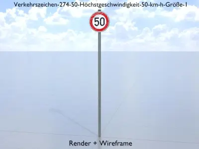 Traffic sign 274-50 Speed limit 50 km h Size 1 Low-poly 3D model