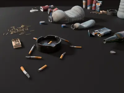 Trash Set PBR Game Ready box Low-poly 3D model