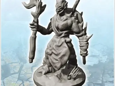 Dark creature with big stick and back shield 9 - Medieval Fantas 3D print model