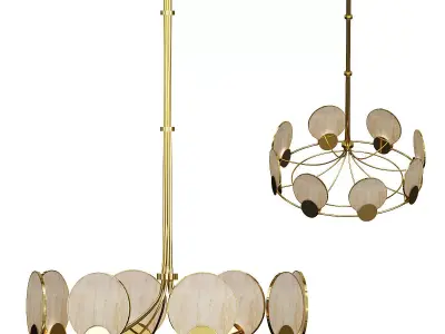 PETRA gold chandelier with two round circles hanging from it 3D model