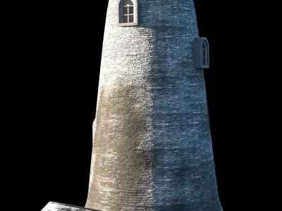 Lighthouse and Cabin Antiquated Style with PBR Materials 3D model