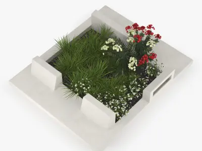 Flowerbed concrete planter with flowers in it 3D model