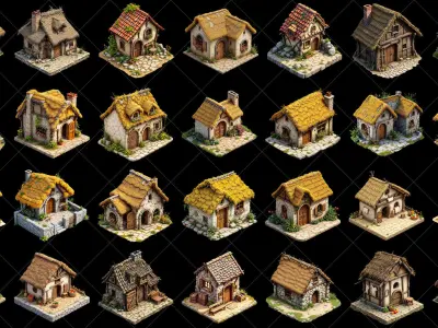 148 Transparent Fantasy Medieval Huts Game Assets Texture