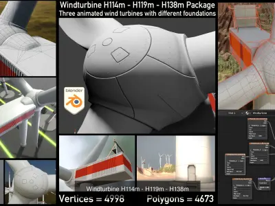 Windturbines H114m - H119m - H138m - H250m Canyon and Valley 3D Model Pack