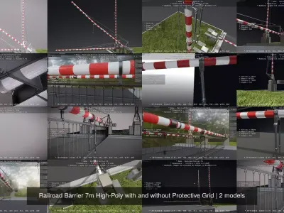 Railroad Barrier 7m High-Poly with and without Protective Grid 3D Model Pack