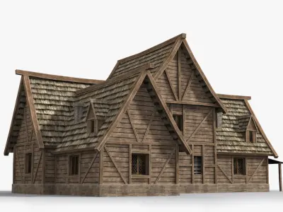 Medieval house x2 Low-poly 3D model
