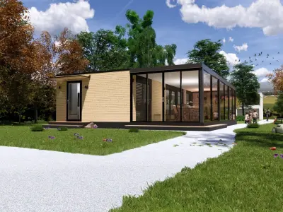 modern mobile home tiny house vacation house on 48m2  Low-poly 3D model