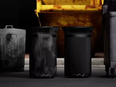Industrial Metal Trash Can - Clean  Dirty Variations Low-poly 3D model