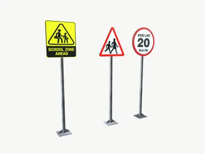 School Road Sign Boards 3D model