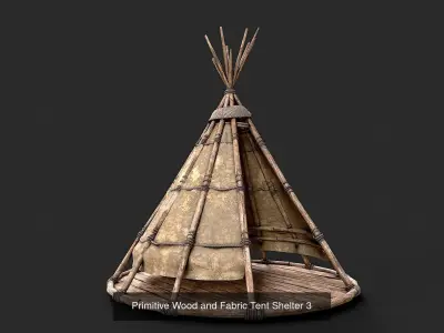 Primitive Wood and Fabric Tent Shelter Collection 3D Model Pack