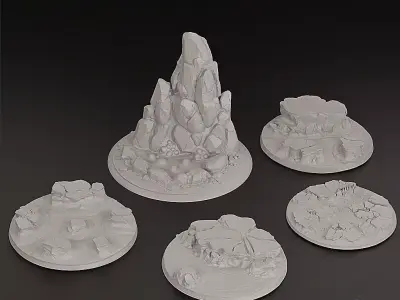  Volcanic Bases and Lava Peak - Set of 5 Pre-supported Bases 3D print model